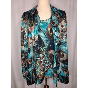 Drapers Studio Long Sleeves Womens Shirt Top 2 Piece Set Peacock Size L A100